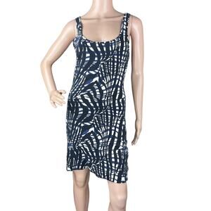 H&M Basic Navy White Geometric Mini Dress Size S Scoop Neck Stretch Indie